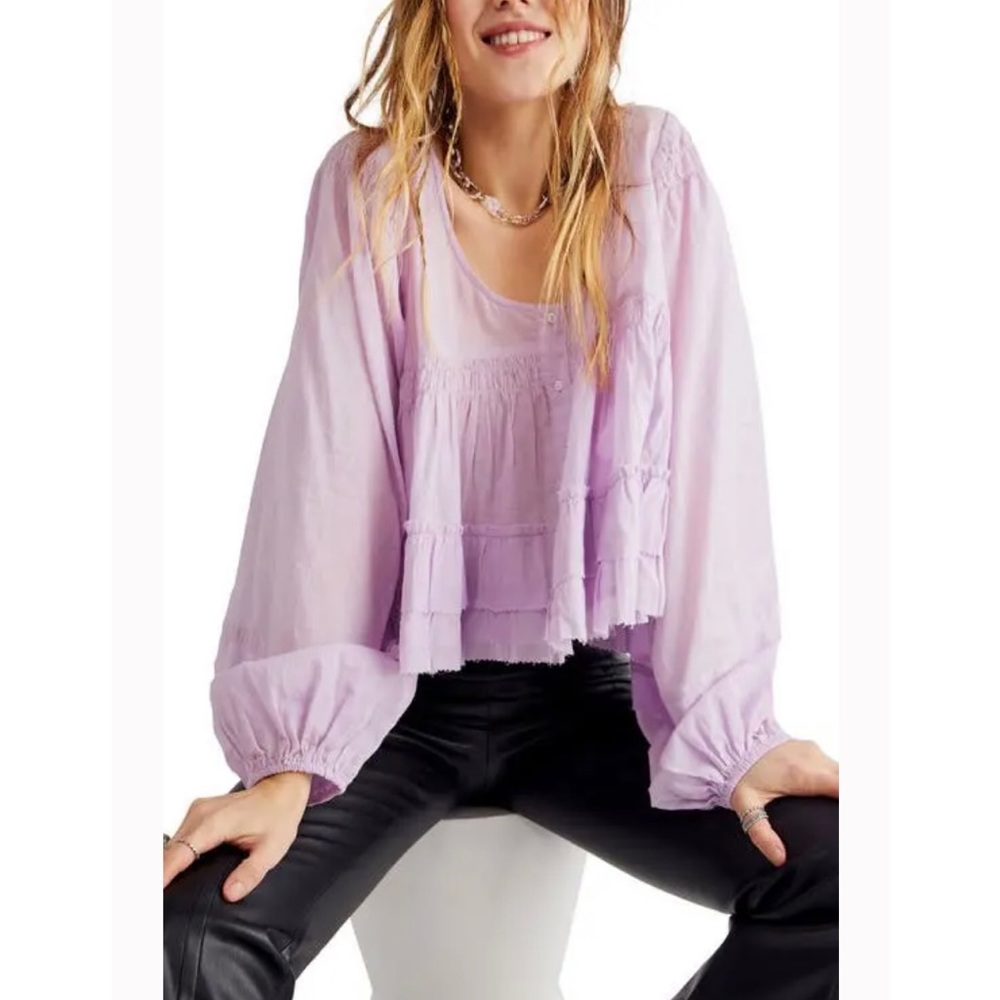 Free People Louie top in “magical” lilac romantic billowy L NWT NEW